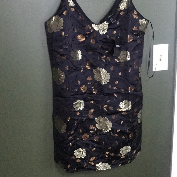 Black satin dress with floral gold and copper. - Picture 1 of 3